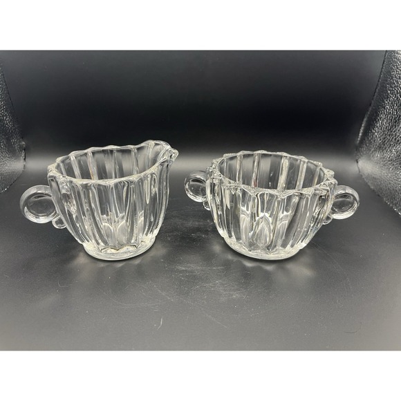 Jeannette Other - Vtg Jeannette Glass Depression Glass "National" creamer and sugar bowl set Clear